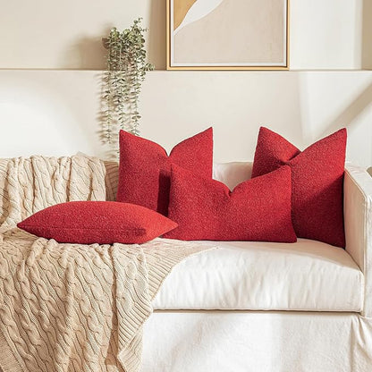 MIULEE 12x20 Inch Christmas Decorative Lumbar Throw Pillows for Bed Set of 2 Textured Boucle Neutral Winter Throw Pillow Covers Red Accent Solid Pillowcases Sofa Livingroom Home Decor