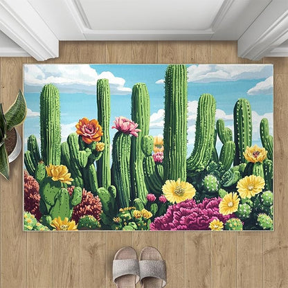Cactus Living Room Rugs, Desert Oasis Area Rugs 5x7 Rug Succulents Non-Slip Washable Rugs Stain Resistant Rug Low-Pile Throw Rug for Bedroom Dining Room Office