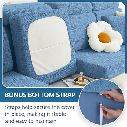 hyha Individual Couch Cushion Covers, Stretch Magic Sofa Seat Cushion Covers Washable, Dog Couch Sofa Slipcover for Pets, Kid with Elastic Bottom(2PC, Blue)