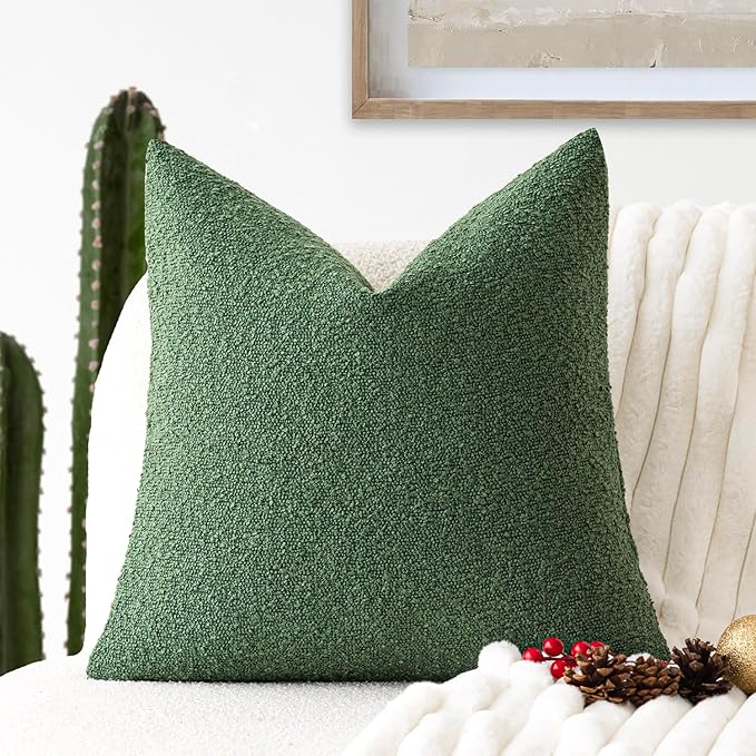 Foindtower Decorative Textured Boucle Throw Pillow Covers Accent Solid Pillow Cases Neutral Soft Cozy Couch Cushion Case for Chair Sofa Bedroom Living Room Home Decor 26 x 26 Inch,Hunter Green