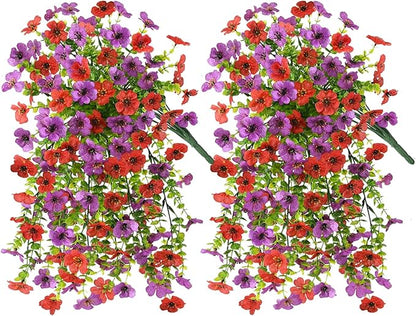 INQCMY 2Pcs Artificial Fake Hanging Flowers for Outdoors UV Resistant Artificial Plants for Spring Summer Decor Look Real Faux Flowers for Outside Home Planter Porch Patio Decor