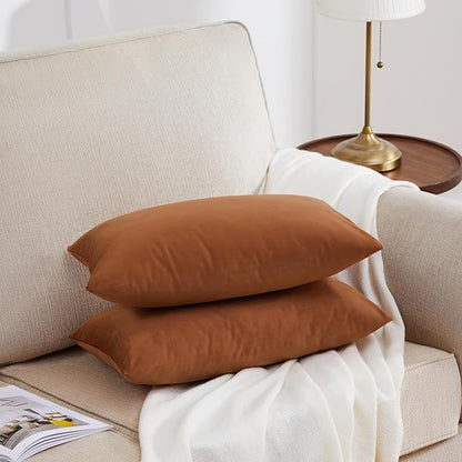 GIGIZAZA 12x20 Dark Burnt Orange Pillow Covers Velvet Lumbar Pillow Decorative Throw Pillows Couch Sofa Covers Bedroom Set of 2