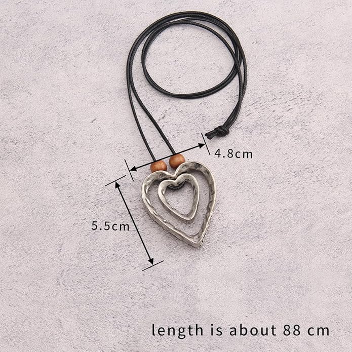 Leather Necklace for Women Boho Choker Necklace Long Cord Leather Pendant Bohemian Neckalce Vintage Alloy Pendant Leather Rope Necklace Wooden Necklaces for Women