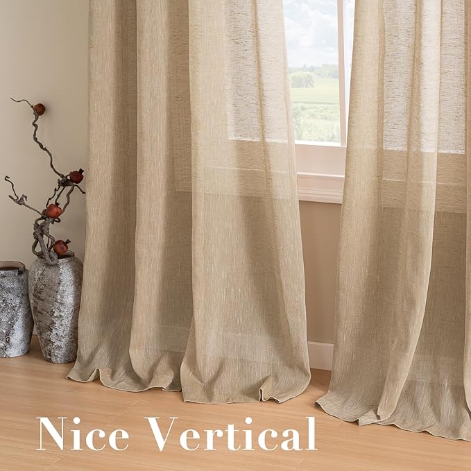 H.VERSAILTEX Linen Curtains Nickel Grommet Natural Linen Semi-Sheer Curtains 2 Panels Privacy Added Premium Soft Rich Material Drapes for Bedroom/Living Room - 52x54 - Inch - Taffy