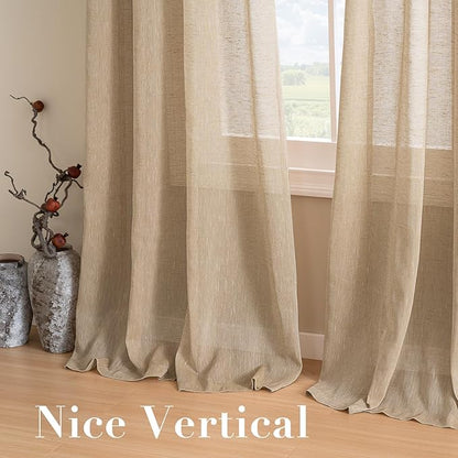 H.VERSAILTEX Natural Linen Rich Quality Curtain Semi-Sheer Privacy Protection Home Fashion Multi Size 52x63 - Inch/Nickel Grommet Top Linen Curtain Panels Indoor Curtains (Set of 2, Taffy)