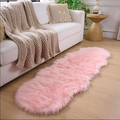 Faux Fur Rug Runner 2x6 ft Pink - Machine Washable Super Soft Plush Shaggy Fluffy Area Carpet,Sheepskin Rug Fuzzy Floor Mat for Bedroom, Sofa,Living Room, Bedside, Nursery & Kids Room
