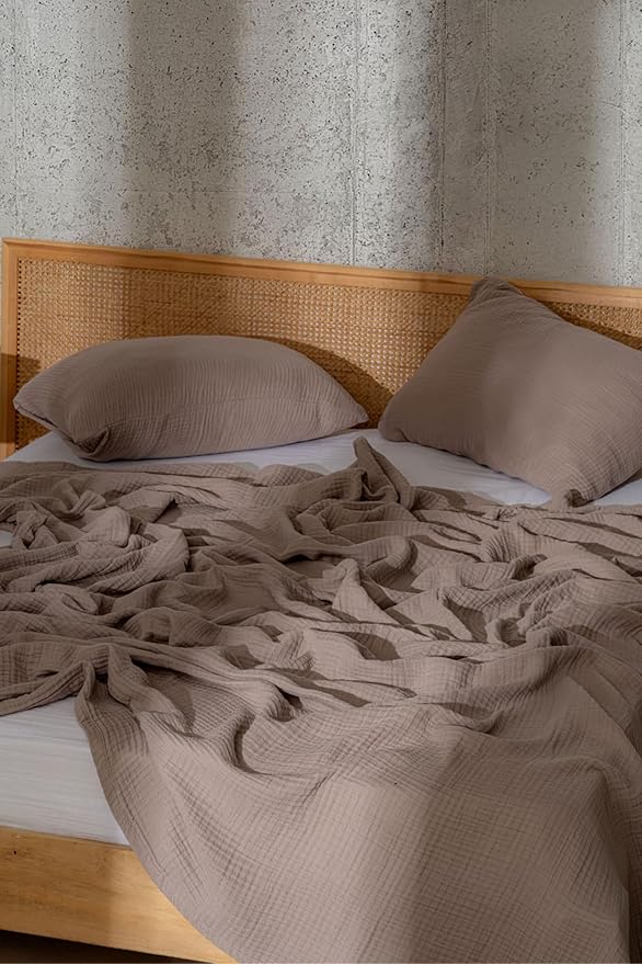 Muslin Blanket - Pure 100% Turkish Cotton Airy Soft Light Versatile Gauze Throw Blanket for Bed, Couch, Sofa (Taupe, Queen XL Size (95" x 95" inch))