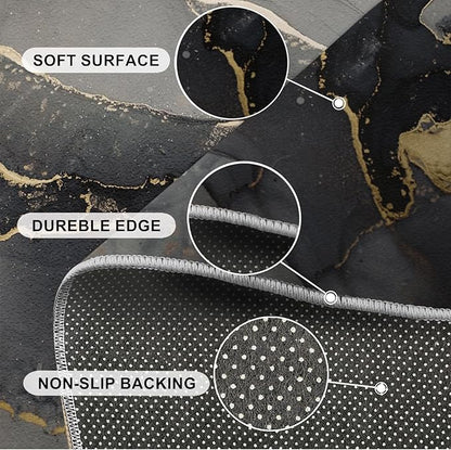 Elegant Black Gold Abstract Marble Design Art Area Rug, Modern Luxury Creativity Print Large Rugs, Machine Washable Breathable Durable Carpet for Room Sofa Living Room Mat Bedroom Decor,6 x 8ft