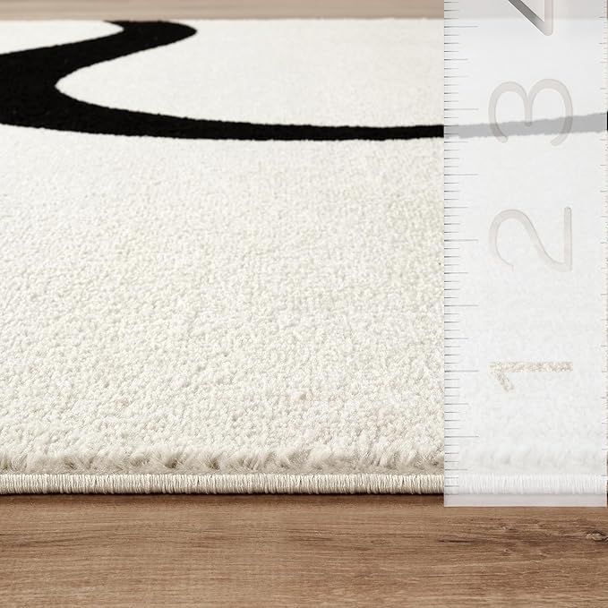 Abani Abstract Beige/Black Area Rug - 4'x6' - Modern Curved Line Design - Deco Collection - Easy to Clean - Durable for High Traffic Areas - Bedroom, Office & Kitchen - Medium Pile