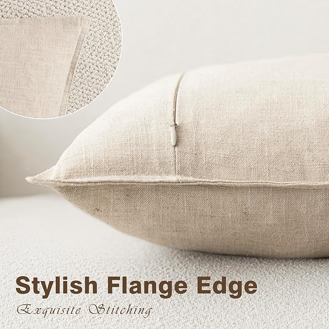 Foindtower Pack of 2, Decorative Linen Soild Throw Pillow Covers Soft Accent Lumbar Cushion Case Boho Farmhouse Neutral Pillowcase for Couch Sofa Bed Living Room Home Decor 12 x 20 Inch Natural Beige