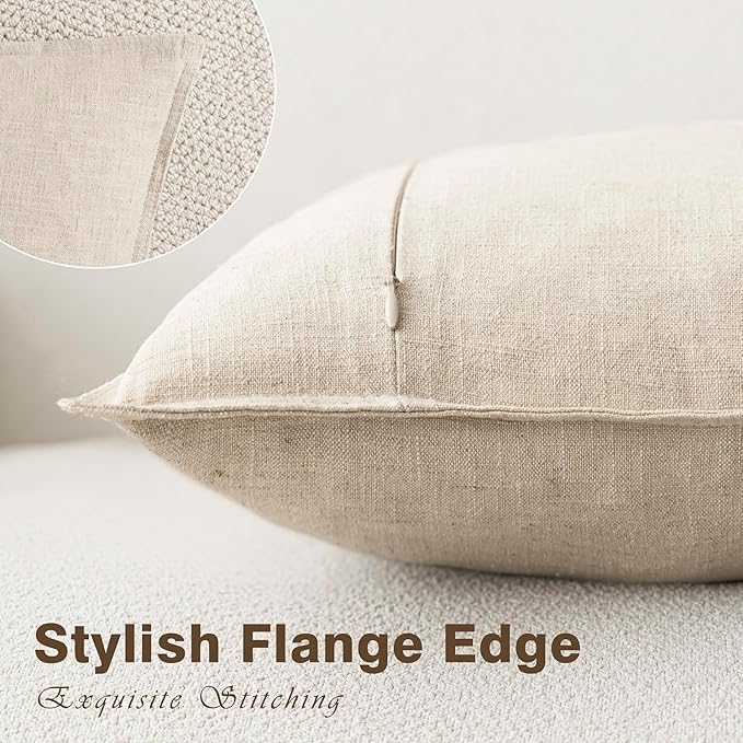 Foindtower Pack of 2, Decorative Linen Soild Throw Pillow Covers Soft Accent Cushion Case Boho Farmhouse Neutral Pillowcase for Couch Sofa Bed Living Room Home Decor 22 x 22 Inch Natural Beige