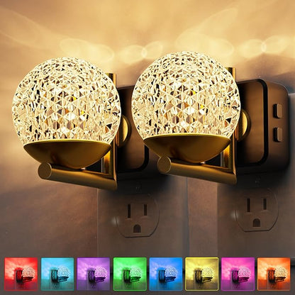 L LOHAS LED Night Lights Plug Into Wall 2 Pack,Dusk to Dawn Sensor,10-Color RGB Dimmable Night Light, 180°Rotating Plug in Night Light for Bathroom, Hallway, Bedroom, Stairway