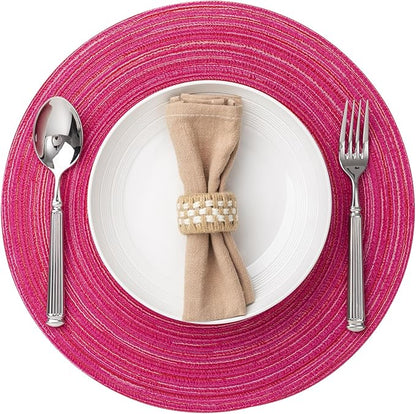 Round Placemats Set of 4 Woven Placemats Washable Braided Table Mats for Dining Table Heat Resistant Non-Slip Circle Place Mats(Pink)