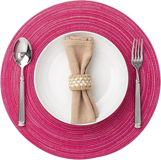 Round Placemats Set of 4 Woven Placemats Washable Braided Table Mats for Dining Table Heat Resistant Non-Slip Circle Place Mats(Pink)