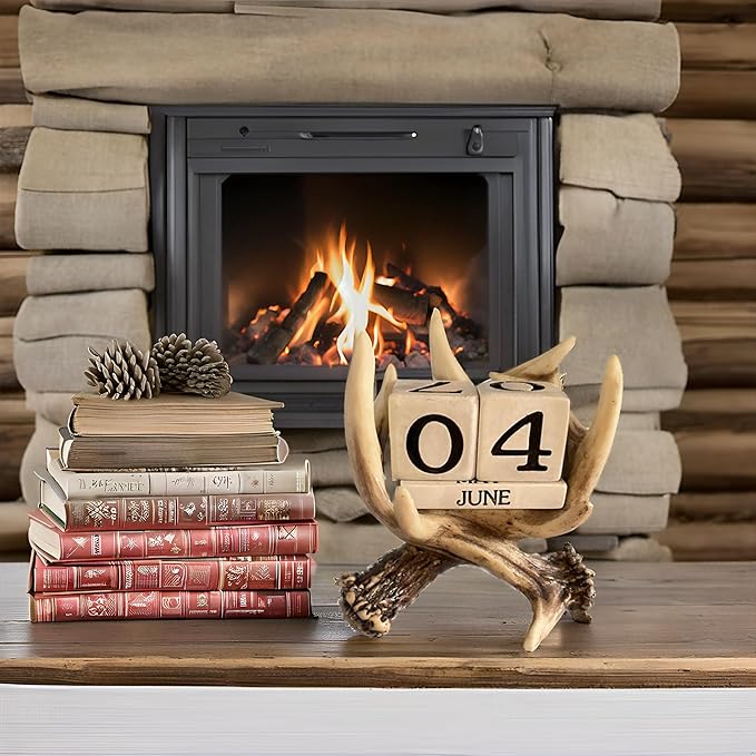 Pine Ridge Deer Antler Desk Calendar Blocks - Perpetual Calendar, Flip Month And Day Date Blocks, Rustic Calendars For Home, Office, Classroom And Décor