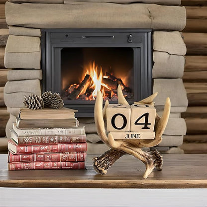 Pine Ridge Deer Antler Desk Calendar Blocks - Perpetual Calendar, Flip Month And Day Date Blocks, Rustic Calendars For Home, Office, Classroom And Décor