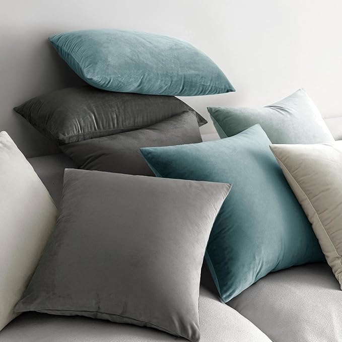 MIULEE Velvet Throw Pillow Covers 22x22 Inch, Pack of 2 - Greyish White, Soft Solid Decorative Pillow Covers Cushion Cases Modern Luxury Home Decor for Spring Couch Sofa Bedroom Livingroom