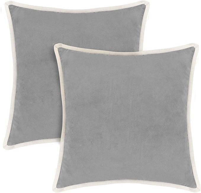 FINGERCRAFT Decorative Throw Pillow Cover Pack of 2 Soft Velvet Cushion Cover, Sofa and Bedroom Pillow Case 18" x 18" Silver