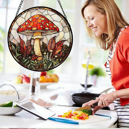 DASTOLL Stained Glass Window Hanging, Big Red Mushroom Suncatcher for Doors Home Sun Catchers Decoration and Christmas, Mother's Day Birthday Gifts for Women, Men, and Mom 9.8 in
