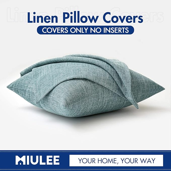 MIULEE Pack of 2 Decorative Linen Burlap Coastal Pillow Covers Farmhouse Boho Accent Pillowcases for Sofa Car Couch Bedroom Living Room Decor 16x16 Inch Teal