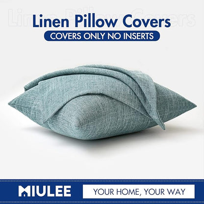 MIULEE Pack of 2 Decorative Linen Burlap Coastal Pillow Covers Farmhouse Boho Accent Pillowcases for Sofa Car Couch Bedroom Living Room Decor 18x18 Inch Teal