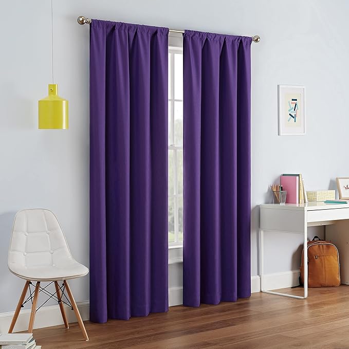 Eclipse Kendall Solid Blackout Window Curtains for Bedroom, 42" x 84", Purple, 1 Panel