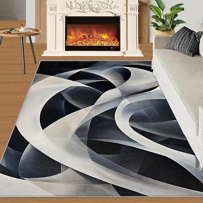 Abstract Lines Area Rug 3x5 Washable Rug Geometric Stripes Rugs for Living Room Minimalism Non Slip Carpet Floral Print Mat Bedroom Bathroom