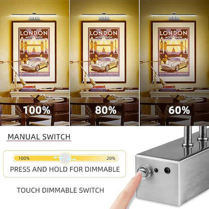 FUNCHDAY Picture Light,Battery Art Lights for Wall,Wireless Remote Painting Light with Timer and Dimmable,16”Metal Display Lighting for Artwork,Portrait,Gallery (Brushed Black)