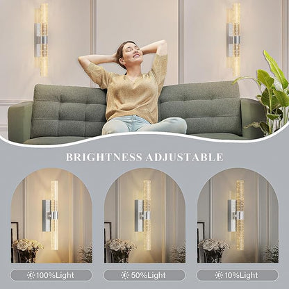 camuucci Battery Operated Sliver Wall Sconces Set of 2 Rechargeable Battery Powered Wall Light with 18000mAh Not Hardwired Dimmable Wall Lamp Fixtures for Bedroom Living Room 20.9 Inches