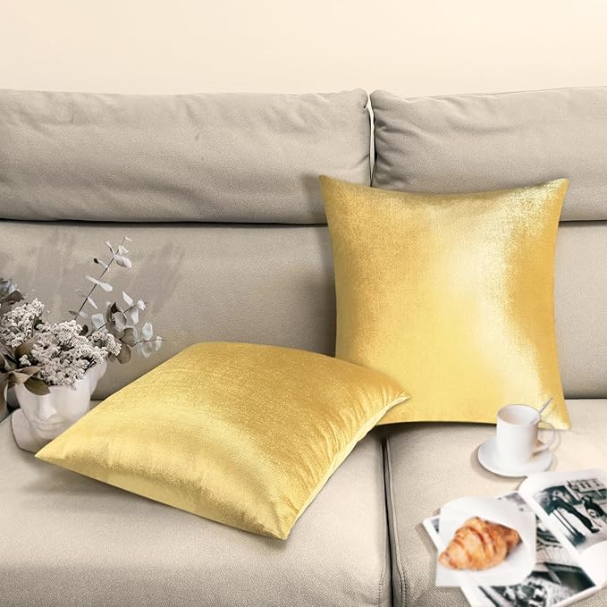 2 Pack 22x22 Pillow Cover Velvet Pillow Covers, Square Throw Pillow Covers for Living Room Decorations Throw Pillow Case, Throw Pillow Cover Cushion Cover for Home Sofa Bedroom Car, Gold