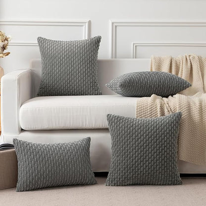 Kevin Textile Set of 2 Soft Striped Velvet Decorative Pillows Covers 16x16 Inch Boho Cushion Covers for Couch 40x40cm Dark Grey
