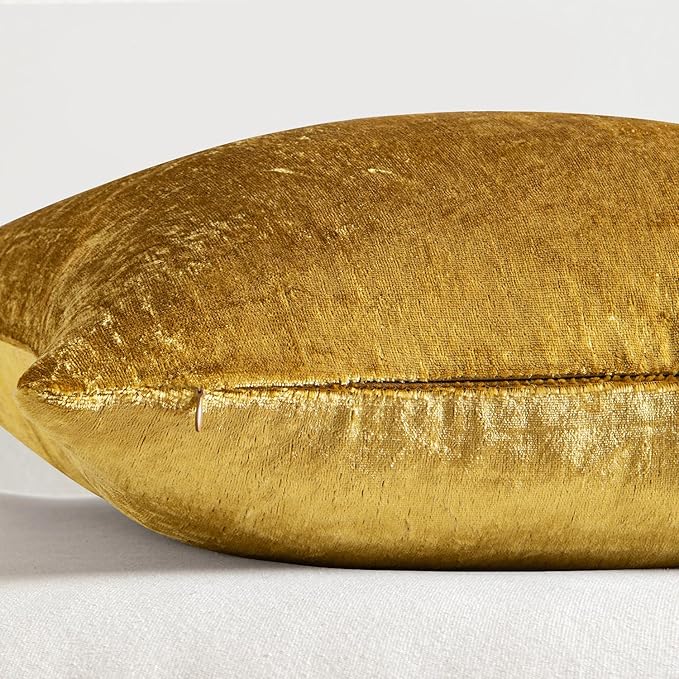 MIULEE Velvet Throw Pillow Covers 16x16 Inch, Pack of 2 - Golden, Soft Solid Decorative Pillow Covers Cushion Cases Modern Luxury Home Decor for Couch Sofa Bedroom Livingroom