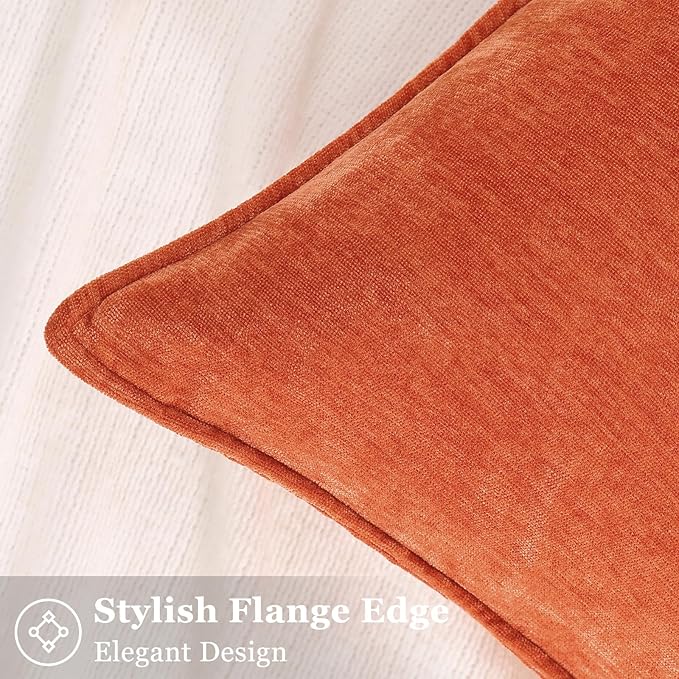 decorUhome Spring Couch Euro Sham Throw Pillow Covers 22x22 Set of 2, Decorative Soft Velvet Neutral Chenille Pillow Covers with Elegant Design for Sofa Bed Living Room Home Decor, Rust