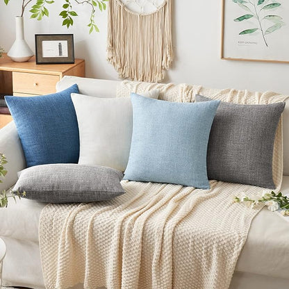 MIULEE Pack of 2 Decorative Linen Burlap Textured Pillow Covers Farmhouse Boho Accent Pillowcases Spring Coastal Home Decor for Couch Sofa Bedroom Living Room 16x16 Inch Light Blue