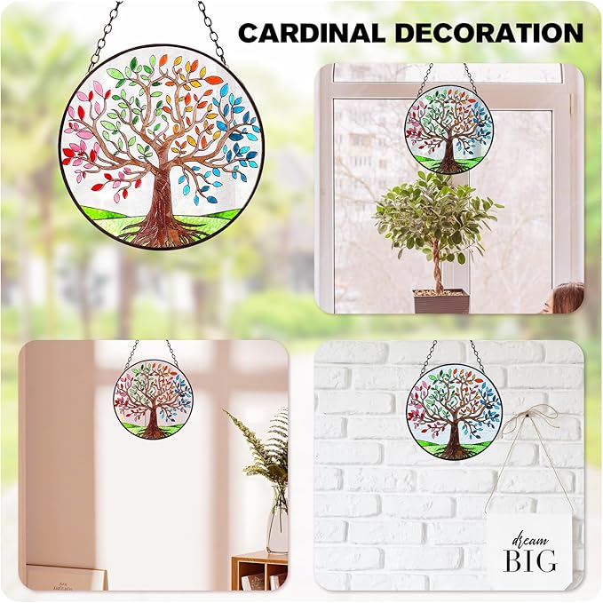 Ciarain Tree of Life Suncatchers Stained Glass Window Hangings Ornaments, 6.3''* 6.3'' Hand-Painted Vibrant Color Family Tree Sun Catcher Memorial Gifts for Women,Christmas Decor Gifts