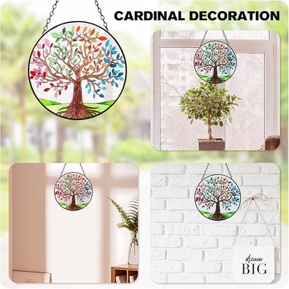 Ciarain Tree of Life Suncatchers Stained Glass Window Hangings Ornaments, 6.3''* 6.3'' Hand-Painted Vibrant Color Family Tree Sun Catcher Memorial Gifts for Women,Christmas Decor Gifts