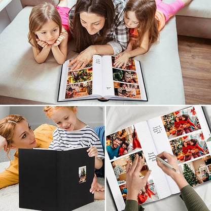 XFveiwoo Photo Album 4x6 450 Photos with Writing Space,4 x 6 Photo Book Linen Cover with Front Window, 4x6 Picture Album 450 Photos Photo Album Book for Wedding Kids Travel Family Baby Pictures, Black
