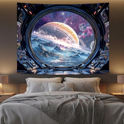 Lifeel Galaxy Tapestry, Planet Space Science Fiction Aesthetic Window Tapestries Decor for Game Room and Bedroom Living Room, 60x80 inches