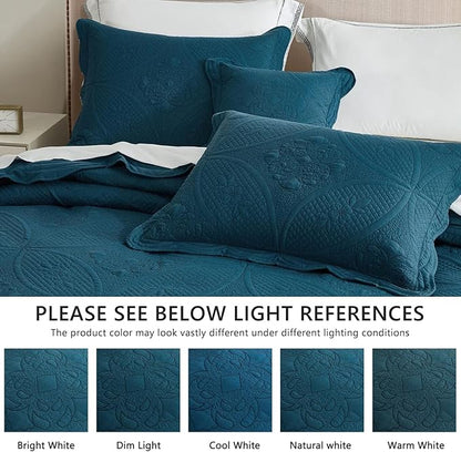 Oversized Bedspread - King Size Bedding Cover - Modern & Contemporary Coverlet Set, Real Stitching, Reversible, Lightweight, 5 Piece, Blue