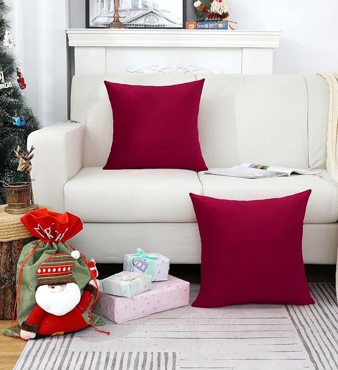 Jeneoo Comfy Soft Velvet Throw Pillow Cases for Sofa Couch, Decorative Solid Square Cushion Covers for Bedroom Car (Santa Red, 16 x 16 Inches, 2 Pieces)