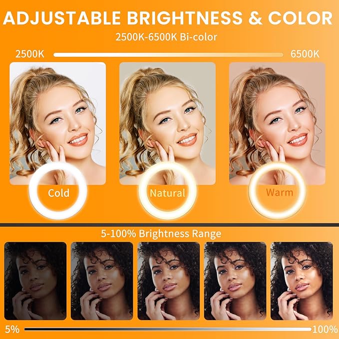 18" Large Ring Light with Stand, Upgraded Foldable LED Big Ringlight with 75" Tripod & Wheel Tray for Live Tattoo Makeup Video Recording Barber Photography