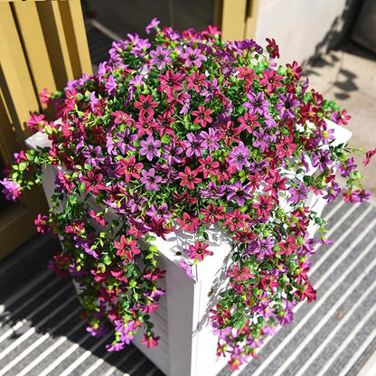 Artificial Hanging Flowers for Outdoors, 2 Pcs Fake Hanging Plant Spring Summer Decor, UV Resistant No Fade Realistic Faux Flower for Front Door Porch Planter Patio Garden Yard(Light Purple Red)