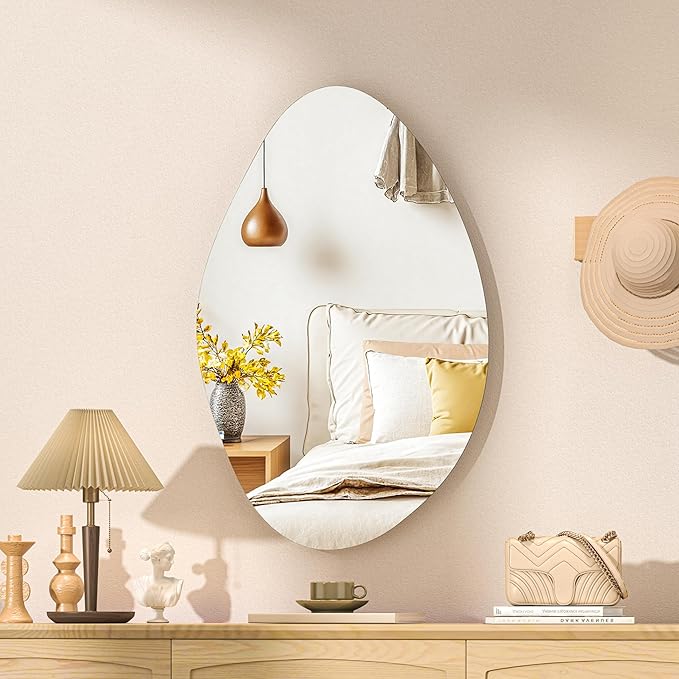 Hasipu Irregular Wall Mirror - 24"x15" Asymmetrical Frameless Mirror, Modern Decorative Mirrors for Living Room, Entryway, Hallway, Bathroom, Bedroom,Wall Mounted Home Decor