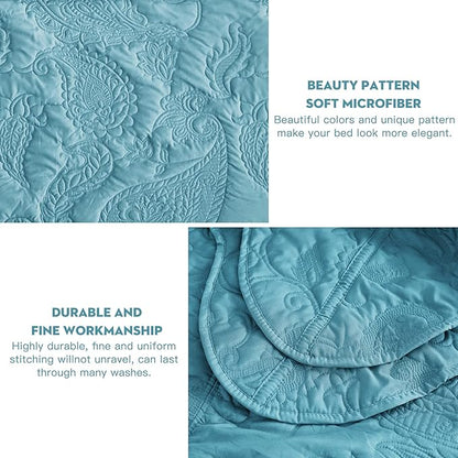 HZ & HY Oversized King Bedspread 138x122 Extra Wide, Quilted Coverlet Bedding Set, Lightweight Thin Comforter, Reversible, Luxurious, 5 Piece, 100% Microfiber, California/Alaskan King, Blue