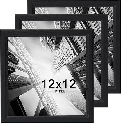 KTKDE 12x12 Picture Frame Set of 3, Black Wooden frames, Wall Hanging Display, Best Square Photo Frame Studio Gallery for Photos, Posters & Art Prints