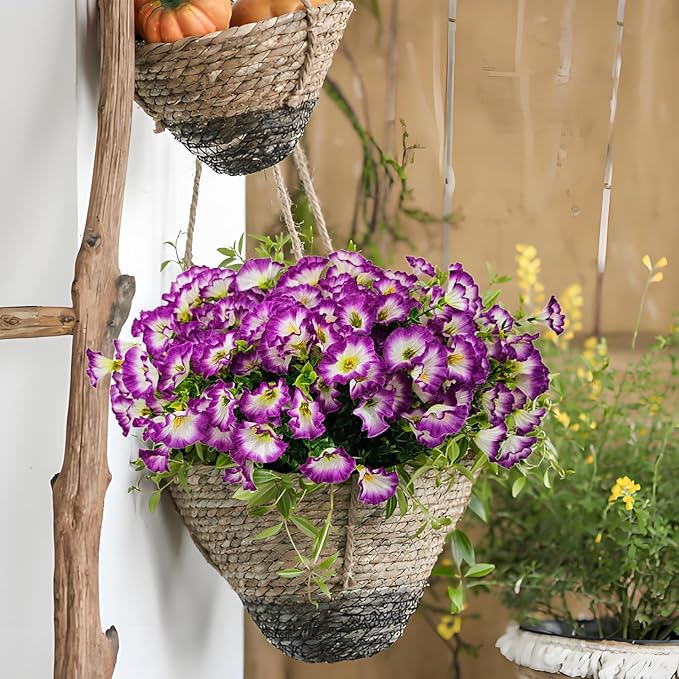 Artificial Silk Flowers for Outdoor Decoration,12 Bundles Faux Flowers Colorful Morning Glory with Eucalyptus Fake Plants Greenery UV Resistant for Outside Front Door Planter Porch Patio Yard