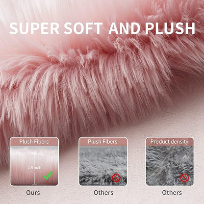 Faux Fur Rug for Bedroom, Fluffy Runner Rugs Soft Sheepskin Rug Sofa Couch Seat Cushion, 2x6ft Grey Plush Area Rug Shag Rugs Floor Carpets for Nursery Bedside, Cute Shaggy Fuzzy Home Decor