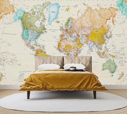 World Map Wallpaper Kids Wallpaper Mural for Nursery（Not Peel and Stick）