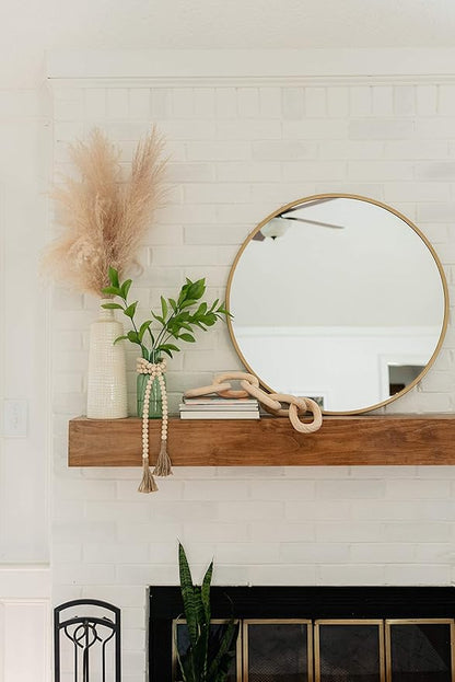 Decorative Wood Chain Link and Bead Garland Set | Hand Carved Pine Wood Chain Decor | Modern Farmhouse Decor Set | Aesthetic Room Decor | Boho Decorations for Living Room Bedroom Entryway | Natural