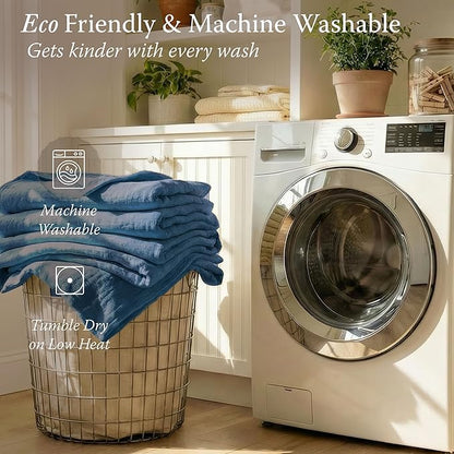 Threadmill Muslin Blanket for Twin Size Bed | 4 Layer 100% Cotton Throw Blanket | Soft, Breathable, and Lightweight Gauze for All Seasons | Twin Size Blanket for Bed | Folkstone Blue